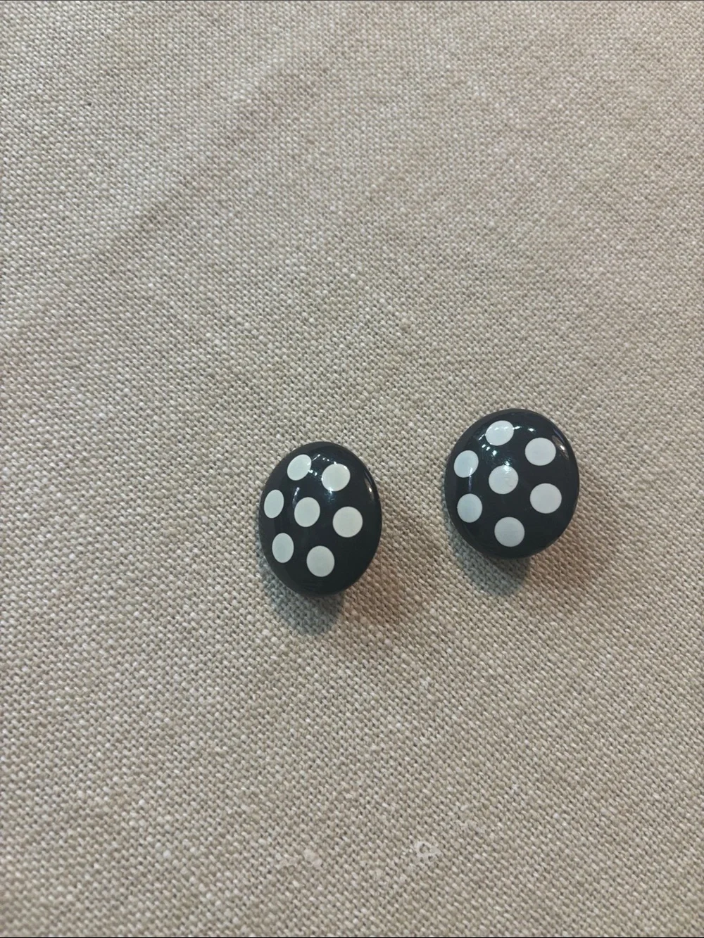 Avon Black Button Earrings with White Polka Dots